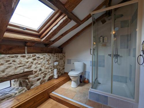 a bathroom with a toilet and a glass shower at Gîte Massignac, 4 pièces, 6 personnes - FR-1-653-213 in Massignac