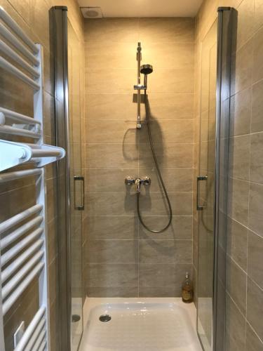 e bagno con doccia, servizi igienici e lavandino. di Gîtes Le Fer A Cheval Vassivière a Royère-de-Vassivière