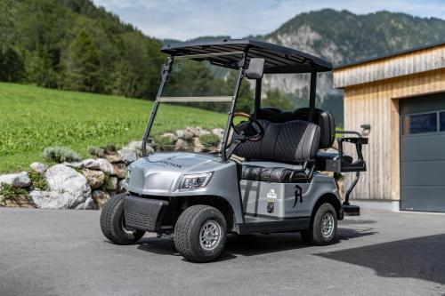 a golf cart with an umbrella on top of it at Haus Amatschon in Brand