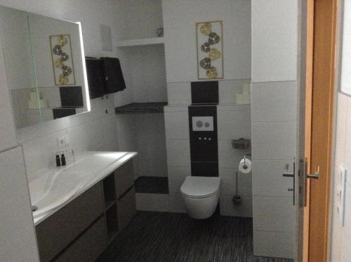 a small bathroom with a toilet and a sink at Hotel M&S garni in Donauwörth