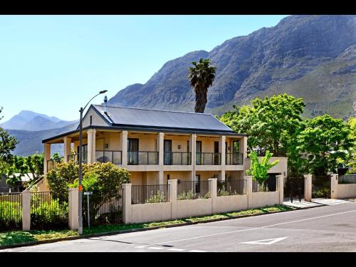 a house with a palm tree in front of a mountain at Small Wonder in Franschhoek