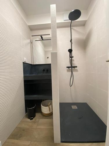 a bathroom with a toilet in a room at Appartement face mer LA BAULE in La Baule
