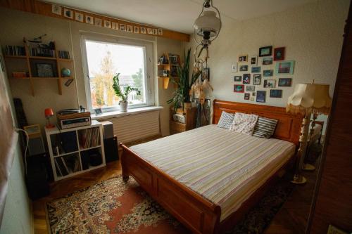 a bedroom with a bed and a window at Nature lovers place in Varėna