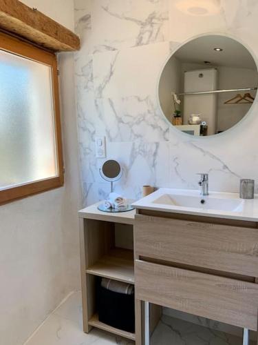 a bathroom with a sink and a mirror at Maisonnette atypique cadarache-iter in Saint-Paul-lez-Durance
