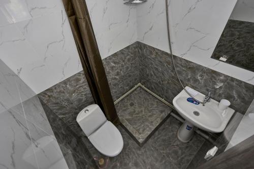 a bathroom with a toilet and a sink at Апарт 33 in Almaty