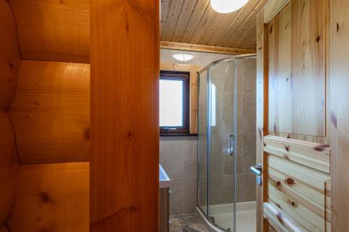 baño con ducha y puerta de cristal en Screel View, en Kippford