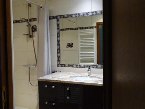 y baño con lavabo y espejo. en Le Clos de la Déesse, en La Ferté-Saint-Cyr
