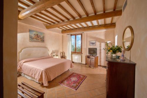 a bedroom with a bed and a mirror at Il Poggio in Celle sul Rigo