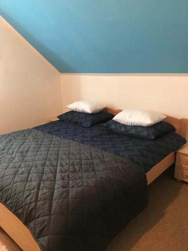 a bedroom with a bed with two pillows on it at Apartman Bosco in Ravna Gora
