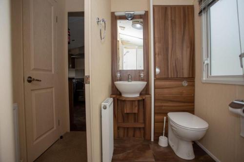 a small bathroom with a toilet and a sink at Willow View - Hoburne Cotswolds Holiday Park in South Cerney