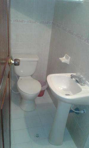 a bathroom with a toilet and a sink at Acogedora Casa Flandes in Flandes
