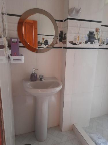 La salle de bains est pourvue d'un lavabo et d'un miroir. dans l'établissement ACOGEDOR DEPARTAMENTO, à Coroico