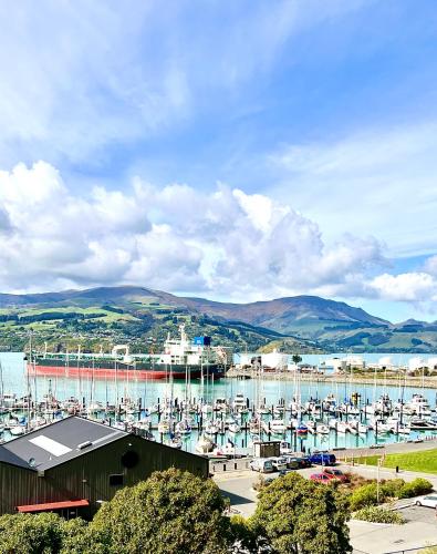 a bunch of boats docked in a harbor at Sea views in luxury at LYTTELTON BOATIQUE HOUSE - 14 km from Christchurch in  Lyttelton