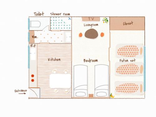 a floor plan of a bathroom with diagrams at Ibaragi House in Kanazawa in Kanazawa