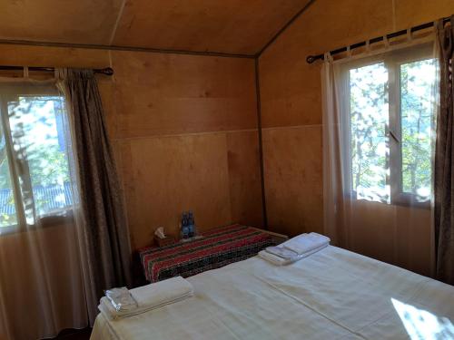 a bedroom with two beds and two windows at Old Halidzor in Halidzor
