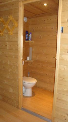 - une salle de bains avec toilettes dans une chambre en bois dans l'établissement chalet la tournette, à Montmin