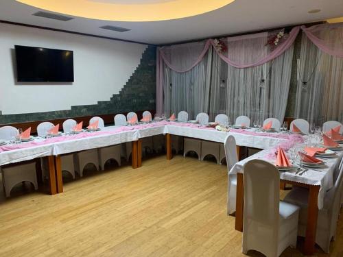 a conference room with a long table and chairs at hotel Nautilus in Chodov
