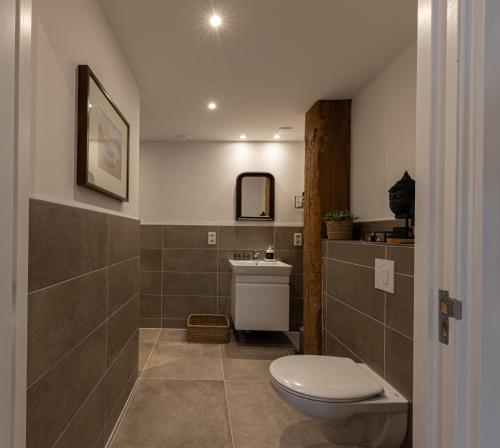 a bathroom with a toilet and a sink at B&B Huiskamer van Vollenhove in Vollenhove