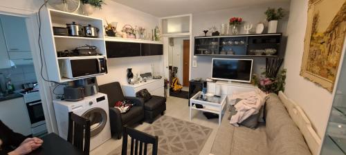 a living room with a couch and a tv at Laivalinnankatu in Varkaus