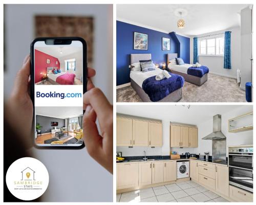 a person taking a picture of a bedroom and a hotel room at The Penthouse 3 Bedroom Apartment by Sambridge Stays in Watford