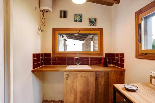 une salle de bain avec un lavabo et un miroir dans l'établissement Villalaluna lacasita, à Vejer de la Frontera