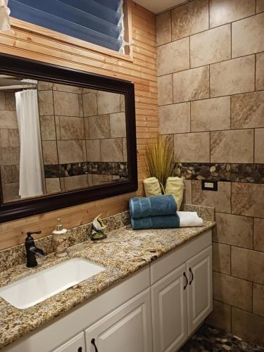 a bathroom with a sink and a mirror at Hawaiian King in Honolulu
