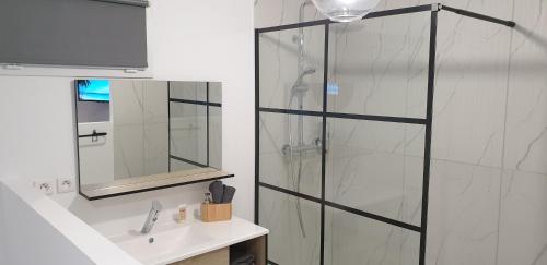 a bathroom with a shower and a sink at Les Suites du XV in Cap d'Agde