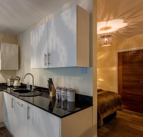 Kuchyň nebo kuchyňský kout v ubytování Lakes Hotel & Spa Apartments