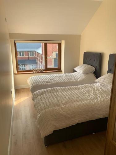 米爾福港的住宿－Kennys apartment，卧室设有两张床,带窗户