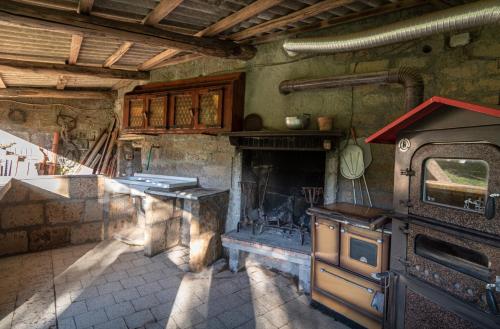 a kitchen with an old stove and a fireplace at Casa di Monica in Torre San Severo