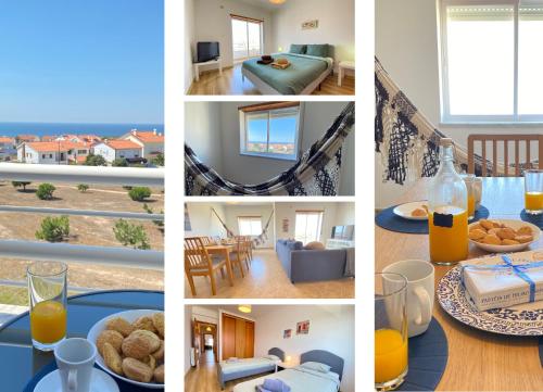 a collage of pictures of a house with food and orange juice at Apartamento Sol do Amanhã in Santa Cruz