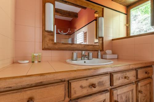 a bathroom with a sink and a mirror at Kerguestenen in Inguiniel