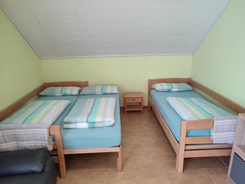 Zimmer mit 2 Betten und einem Sofa in der Unterkunft 1-Zimmer-Wohnung Nähe Playmobil Funpark in Oberasbach