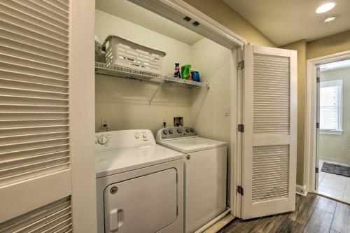 a white washer and dryer in a laundry room at Wildwood Townhome with Patio 1 Block To The Beach! in Wildwood