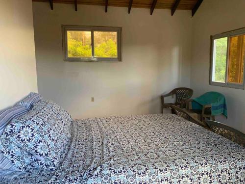 a bedroom with a bed and a window at Lila loft- Private one floor bedroom &free parking in Roatan