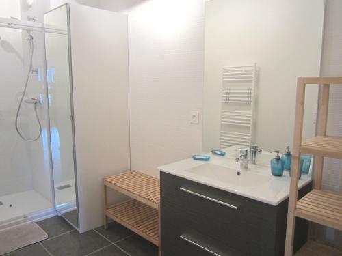 La salle de bains est pourvue d'un lavabo et d'une douche. dans l'établissement Appartement Villard-de-Lans, 3 pièces, 6 personnes - FR-1-689-14, à Villard-de-Lans
