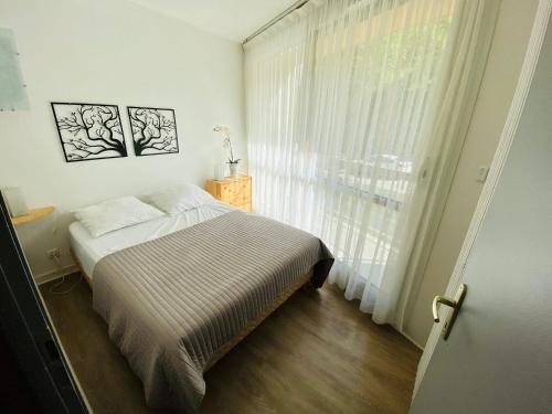 a bedroom with a bed and a large window at Appartement Villard-de-Lans, 3 pièces, 6 personnes - FR-1-689-21 in Villard-de-Lans