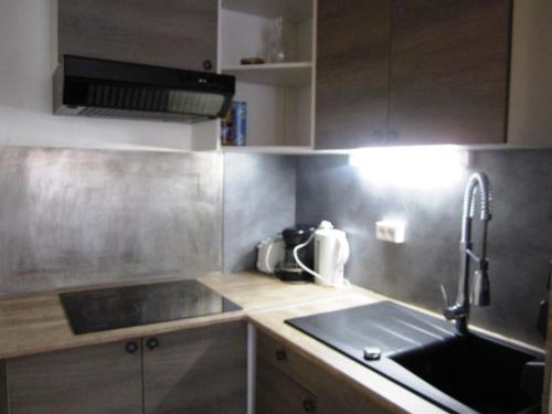 une cuisine avec un évier et un plan de travail dans l'établissement Appartement rénové 6 pers, pied des pistes, Villard-de-Lans - FR-1-689-73, à Villard-de-Lans
