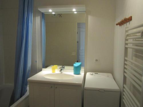 une salle de bain avec un lavabo et un miroir dans l'établissement Studio spacieux 32m², 4 pers., centre de Villard-de-Lans, terrasse, parking, proche commodités - FR-1-689-96, à Villard-de-Lans