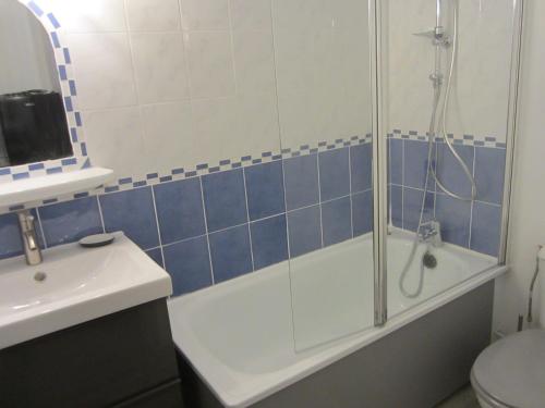 une salle de bain avec douche et lavabo dans l'établissement Studio rénové au pied des pistes avec balcon – 4 pers, cuisine équipée, parking gratuit - FR-1-689-87, à Villard-de-Lans