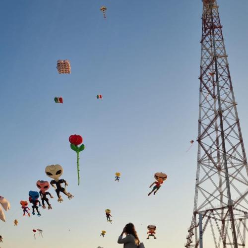 a group of people flying kites in the sky at Casa Azzurra in Messina