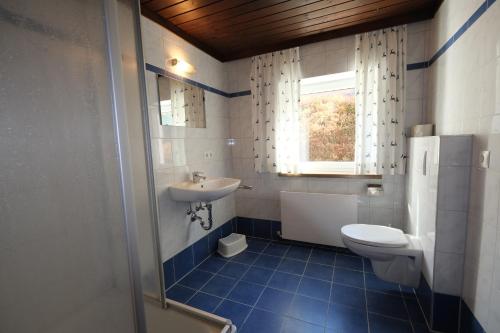 uma casa de banho com um lavatório e um WC em GO FOR MOUNTAINS Appartements em Eben im Pongau