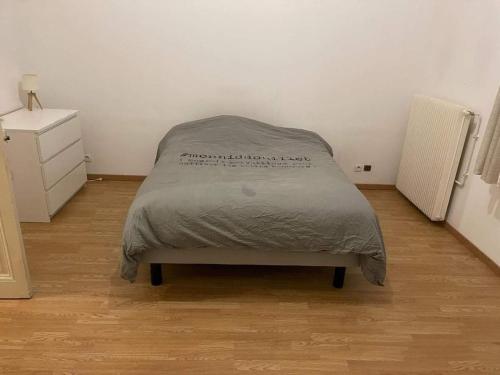sypialnia z łóżkiem, komodą i grzejnikiem w obiekcie Guibert 17 F2 RDC avec petite terrasse w mieście Caudebec-lès-Elbeuf