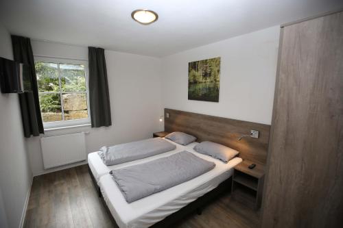 Schlafzimmer mit einem Bett und einem Fenster in der Unterkunft Ferienwohnung Bergwiese in Winterberg