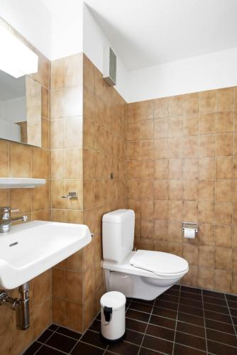 a bathroom with a toilet and a sink at Beautiful Boutique Apartment DRAHTZUG8 in Zürich