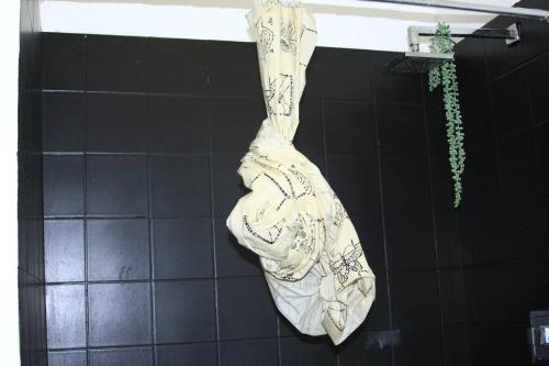 toalla colgada de una cortina de ducha en el baño en Air: Fox on Maboneng, en Johannesburgo