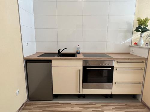 a kitchen with a sink and a stove at 1 Raumwohnung für 2 Gäste in Wehr