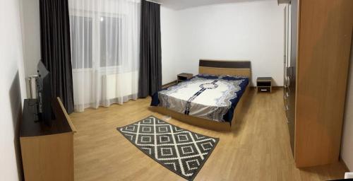 1 dormitorio con 1 cama y TV en una habitación en Cozy Villa, en Piteşti