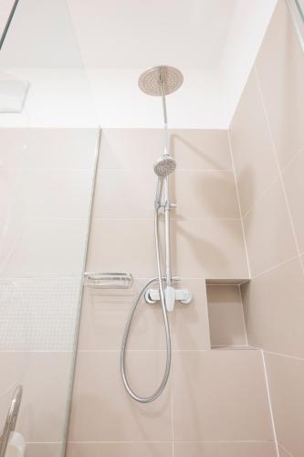 a shower with a shower head in a bathroom at Luxury Suites Liechtenstein in Vienna