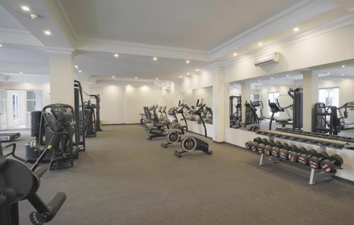 a gym with a row of treadmills and machines at Haile Grand Addis Ababa in Addis Ababa